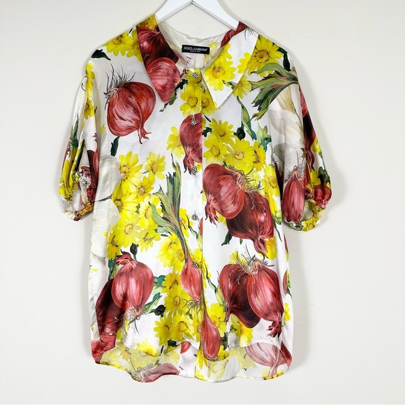 Dolce Gabbana Onion Print Silk Blouse Top - Picture 1 of 14